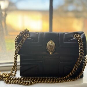 Black Quilted Leather Shoulder Bag with Gold Chain